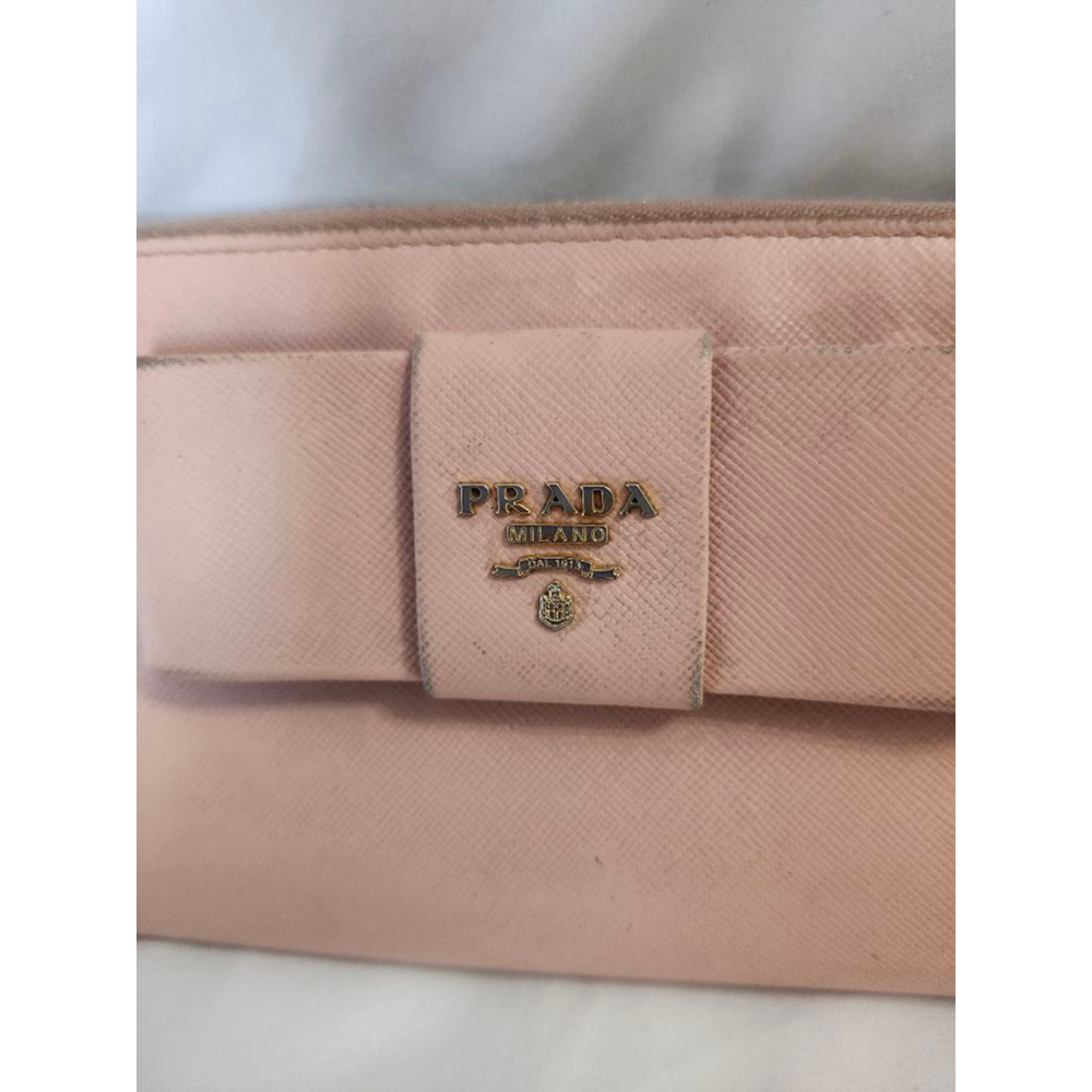 Prada Pink Saffiano Bow Zip Around Wallet COA - Picture 2 of 9